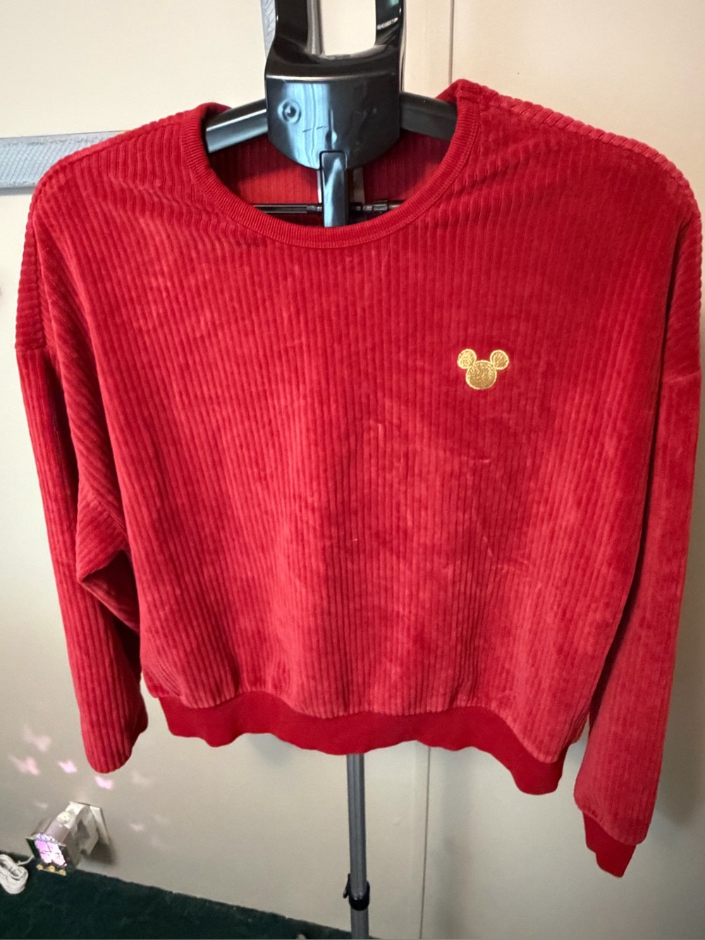 Disney Parks Mickey Mouse Icon Corduroy Pullover Sweatshirt Red Women's S